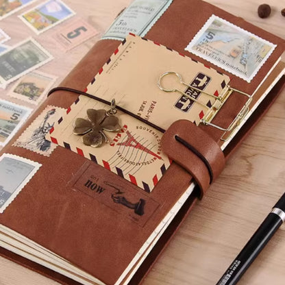 Vintage traveler's diary with stickers